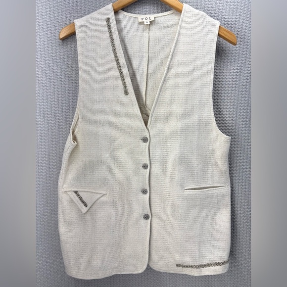 POL Two Piece Cream Knit Vest Shorts Women Small- Tweed Beach Boho Quiet Luxury - Picture 3 of 16